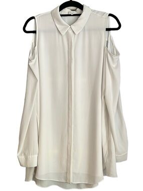 Pleione Cold-Shoulder Button-Front Long Blouse Off White Size L